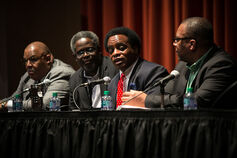A panel of speakers take part in an IU Indianapolis Community Engagement event.